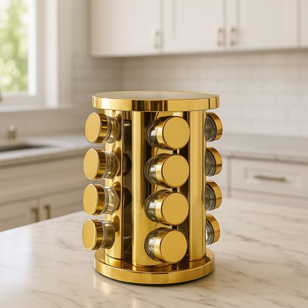 Golden Rotating LED Spice Rack