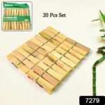 Heavy Duty Bamboo Wooden Cloth Clips / Pegs (20 Pcs Set) - With Dupatta by Nari Haat, Indian ethnic wear, women cloth...