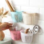 Hanging Plastic Storage Basket, Adhesive Wall Mounted Organizer Box Make Up Holder Shelf Bathroom Wall Basket Punch F...