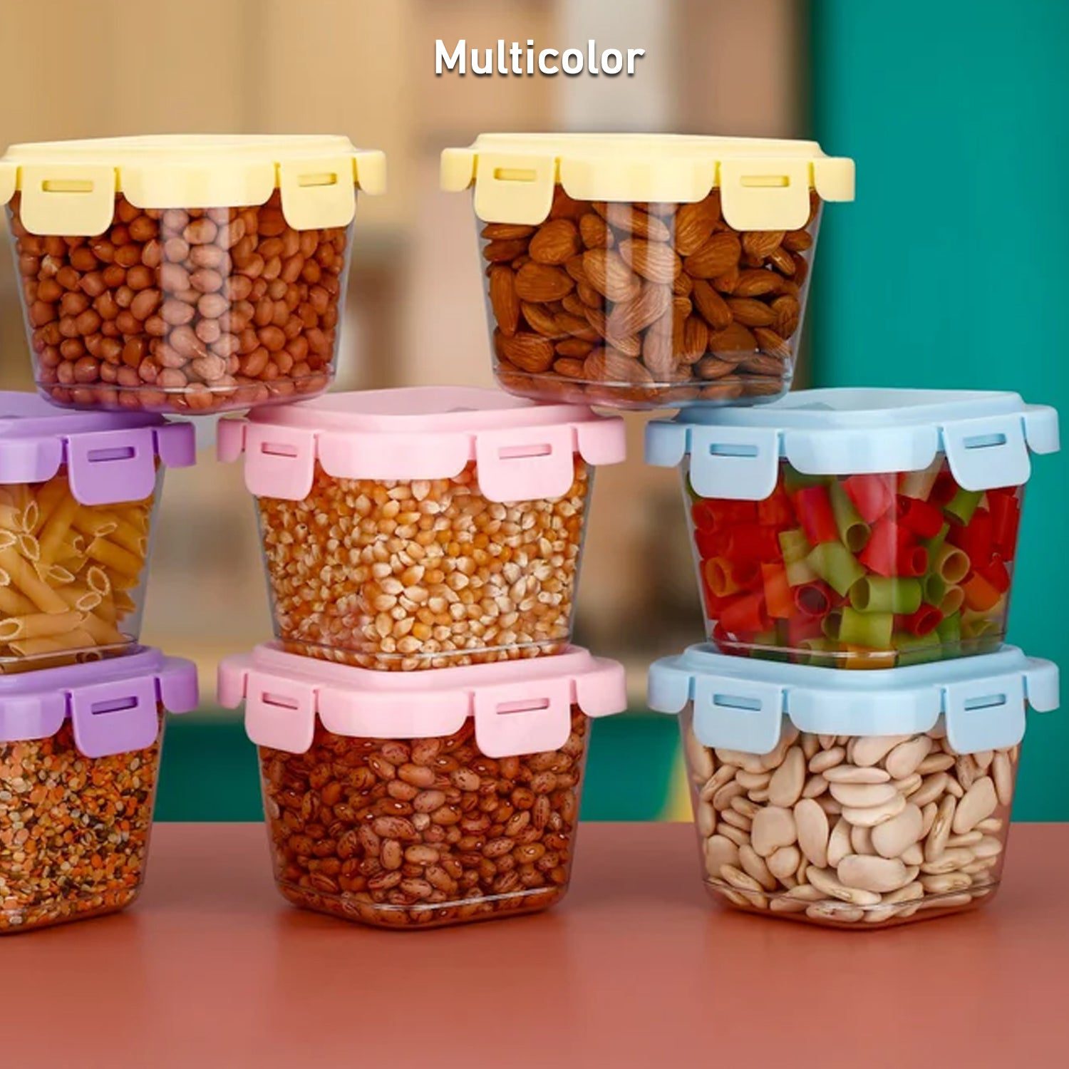 10_663cca44-ccbb-484f-b7ce-b6477ba6b911.jpg Plastic Food Storage Containers with Lid (4 Pcs Set / 500 ML) - Front View by Nari Haat, Indian ethnic wear, women cl...