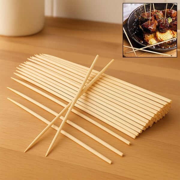 Natural Bamboo Wooden Skewers / BBQ Sticks for Barbeque and Grilling - Front View by Nari Haat, Indian ethnic wear, w...