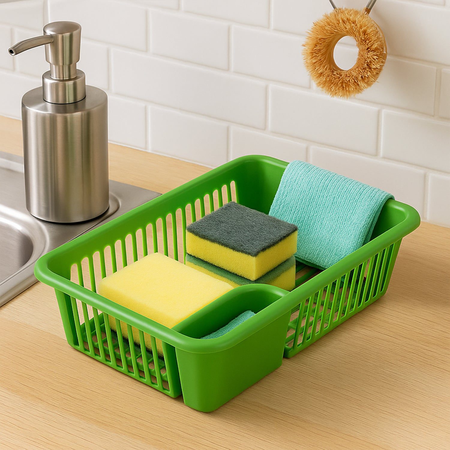 1134.jpg Multipurpose Plastic Kitchen Basket for Vegetables Fruits WashingOrganizer 43×30 cm - Front View by Nari Haat, India...