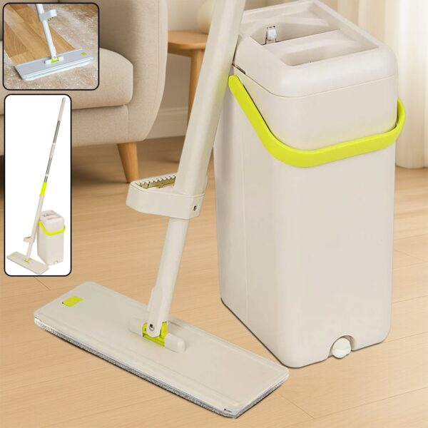Floor Mop and Bucket Set, Flat Mop for Cleaning with Wringer, Self Clean Damp Mop and Bucket for Hardwood, Laminate, ...