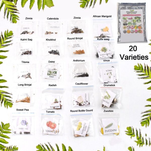 20 Varieties of Vegetable & Flower Seeds Combo (1 Pkt. / 20 Varieties) - Front View by Nari Haat, Indian ethnic wear,...