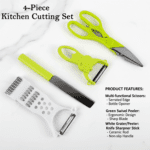 4-Piece Kitchen Cutting Set: Scissors, Peeler, Grater / Slicer, and Knife - Back View by Nari Haat, Indian ethnic wea...
