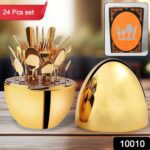 Premium Cutlery Set 24 Pcs with Oval Shaped Stand  (Golden / 24 pcs set) - Neckline Detail by Nari Haat, Indian ethni...