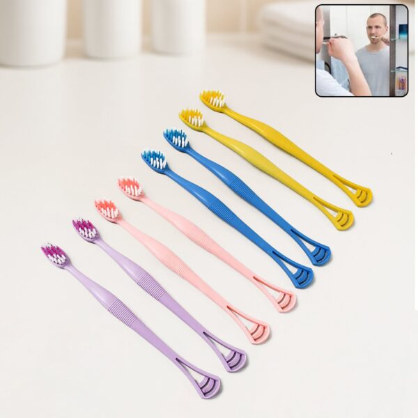 2-in-1 Tooth Brush Tongue Scraper, Soft Bristle & Long Handle (8Pcs) Soft Toothbrush - Front View by Nari Haat, India...