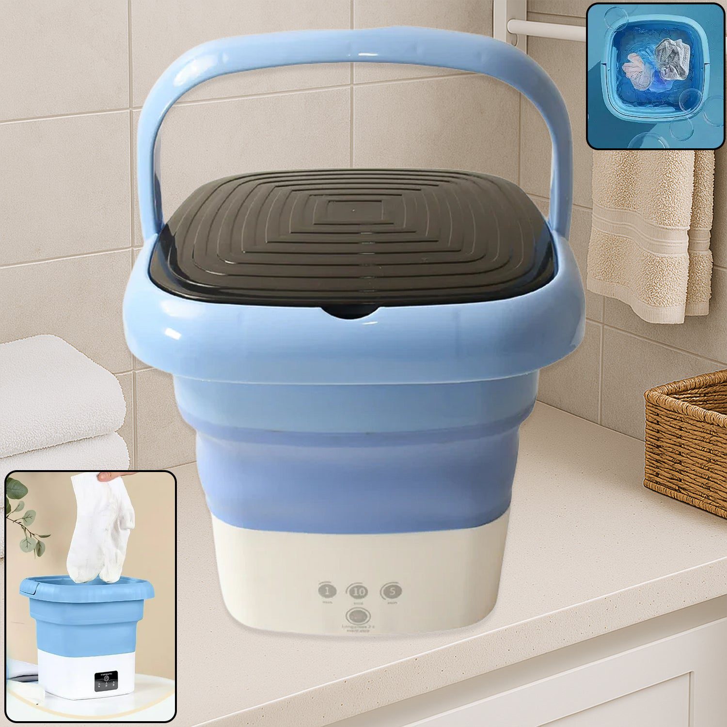 12897_folding_washing_machine_1pc.jpg Folding Washing Machine, Mini Portable Washing Machine (1 Pc) - Front View by Nari Haat, Indian ethnic wear, women cl...