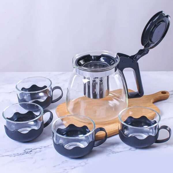 Flame Proof Glass Kettle and Cup Set with Strainer High Quality Set  24 Pc - Front View by Nari Haat, Indian ethnic w...
