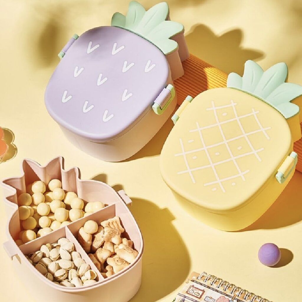 Cute pineapple shaped kids lunch box with fork and spoon
