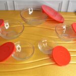 Modern Glass Bowl Set, Mixing / Storage Bowls with Red Lids (5 Pcs Set) - Back View by Nari Haat, Indian ethnic wear,...