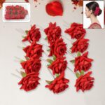 Hair Clip Red Rose Bridal Hair Pins Rose (12 Pcs Set / Red Color Only) - Front View by Nari Haat, Indian ethnic wear,...