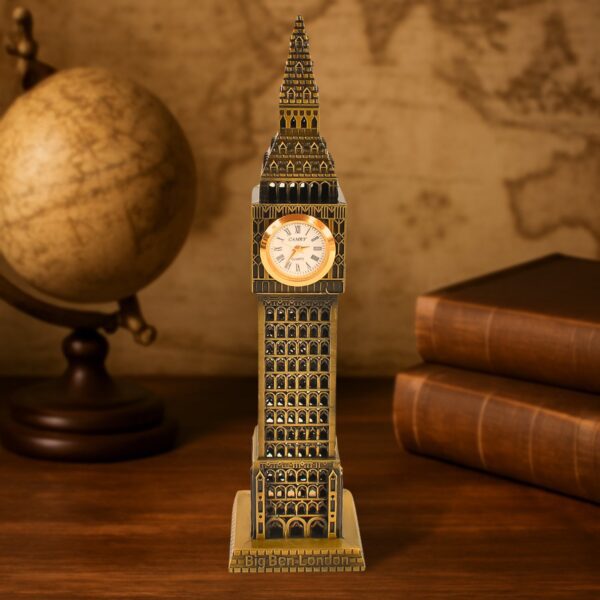 Big Ben London Clock Tower Miniature Metal Statue – Elegant Home Decor Gift - Front View by Nari Haat, Indian ethni...