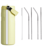 Set of 4 Stainless Steel Straws & Brush (2 Straight straws, 2 Bent straws, 1 Brush) - Neckline Detail by Nari Haat, I...