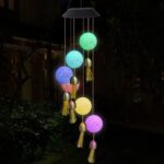 Solar Crystal Ball Wind Chime, Color Changing Solar Powered LED Hanging Wind Chime - With Dupatta by Nari Haat, India...