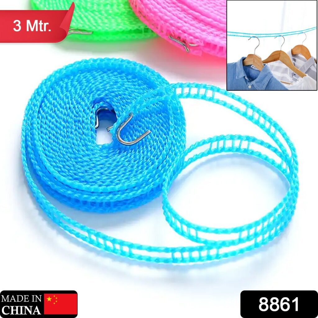 3 Meter Anti-Slip Clothesline Rope with Hooks