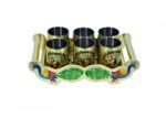 Peacock Design Glass with Handle and Handicraft Serving Tray Set - With Dupatta by Nari Haat, Indian ethnic wear, wom...