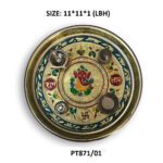 Stainless Steel Pooja Thali with Golden Chain, Diamond, Pearl & Fancy Stones - Closeup Embroidery by Nari Haat, India...