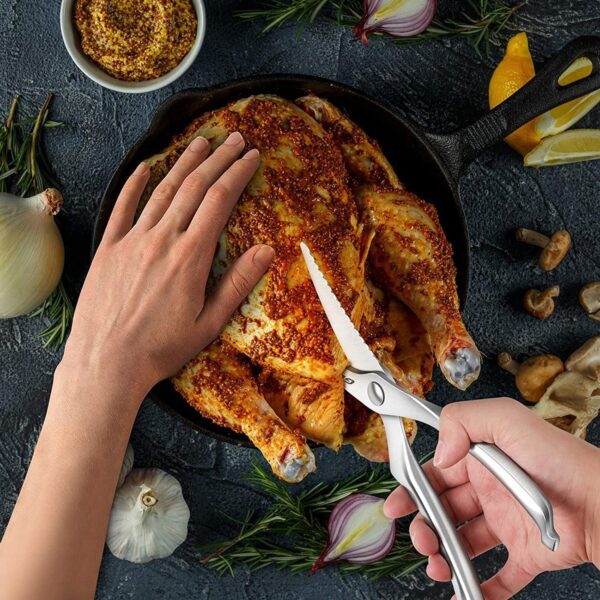 Heavy Duty Stainless Steel Poultry Shears, Premium Ultra Sharp Spring-Loaded Kitchen - Front View by Nari Haat, India...