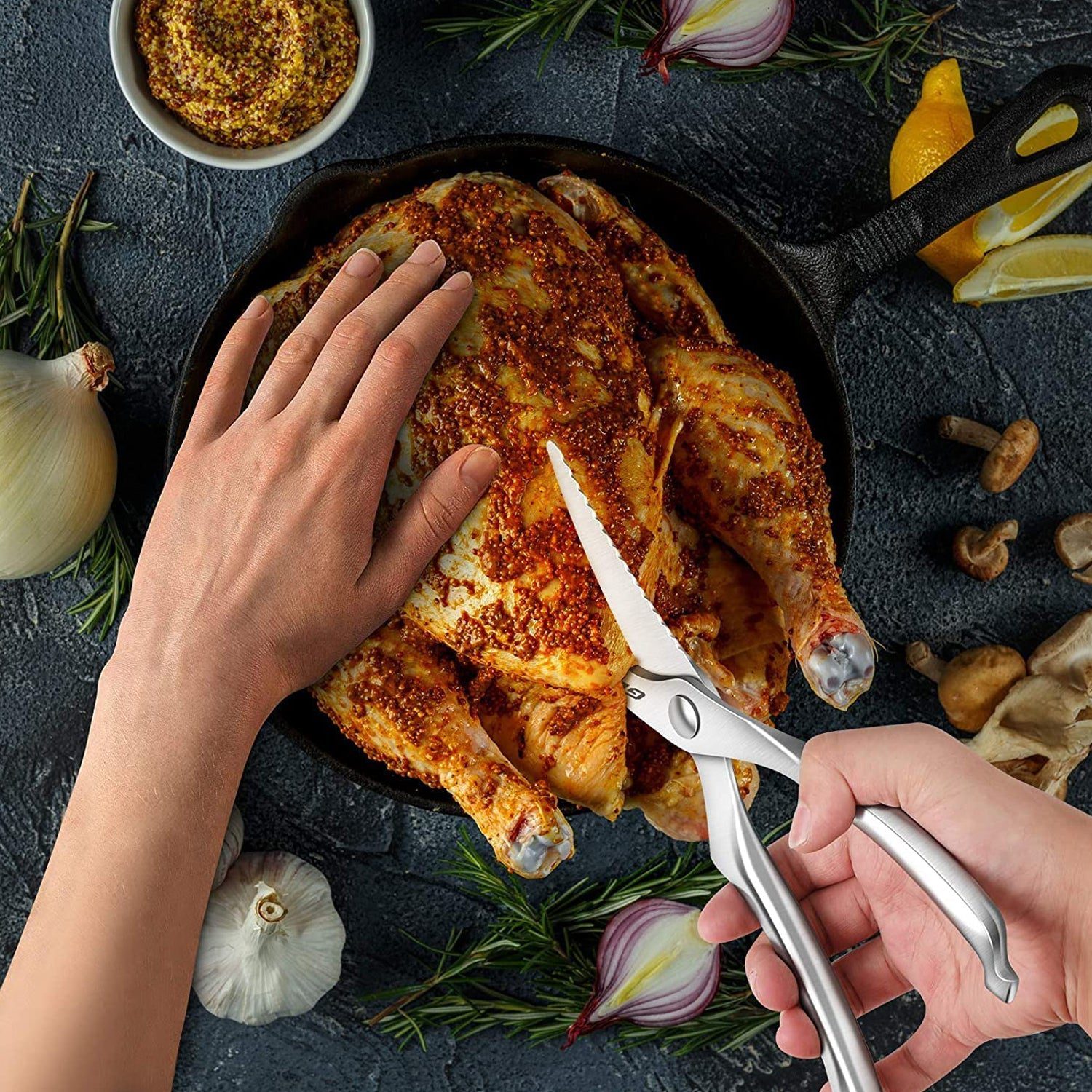 1_529fc930-e633-45f4-922f-48d8ad5a32d2.jpg Heavy Duty Stainless Steel Poultry Shears, Premium Ultra Sharp Spring-Loaded Kitchen - Front View by Nari Haat, India...