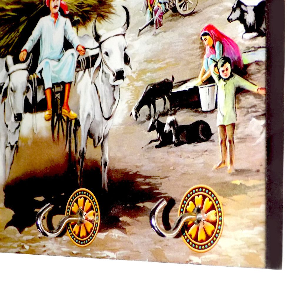 Decorative Wooden Landscape Wall Art with Hooks