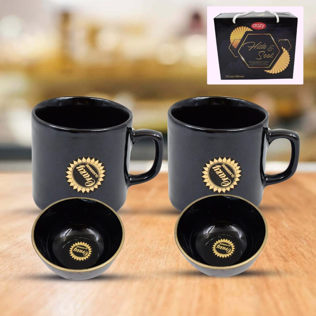 4-piece ceramic tea cups set with serving bowl