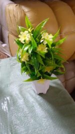 Artificial Flower Plant with Cute Pot – Tabletop Decor for Home & Office (1 Pc) - Fabric Detail by Nari Haat, India...