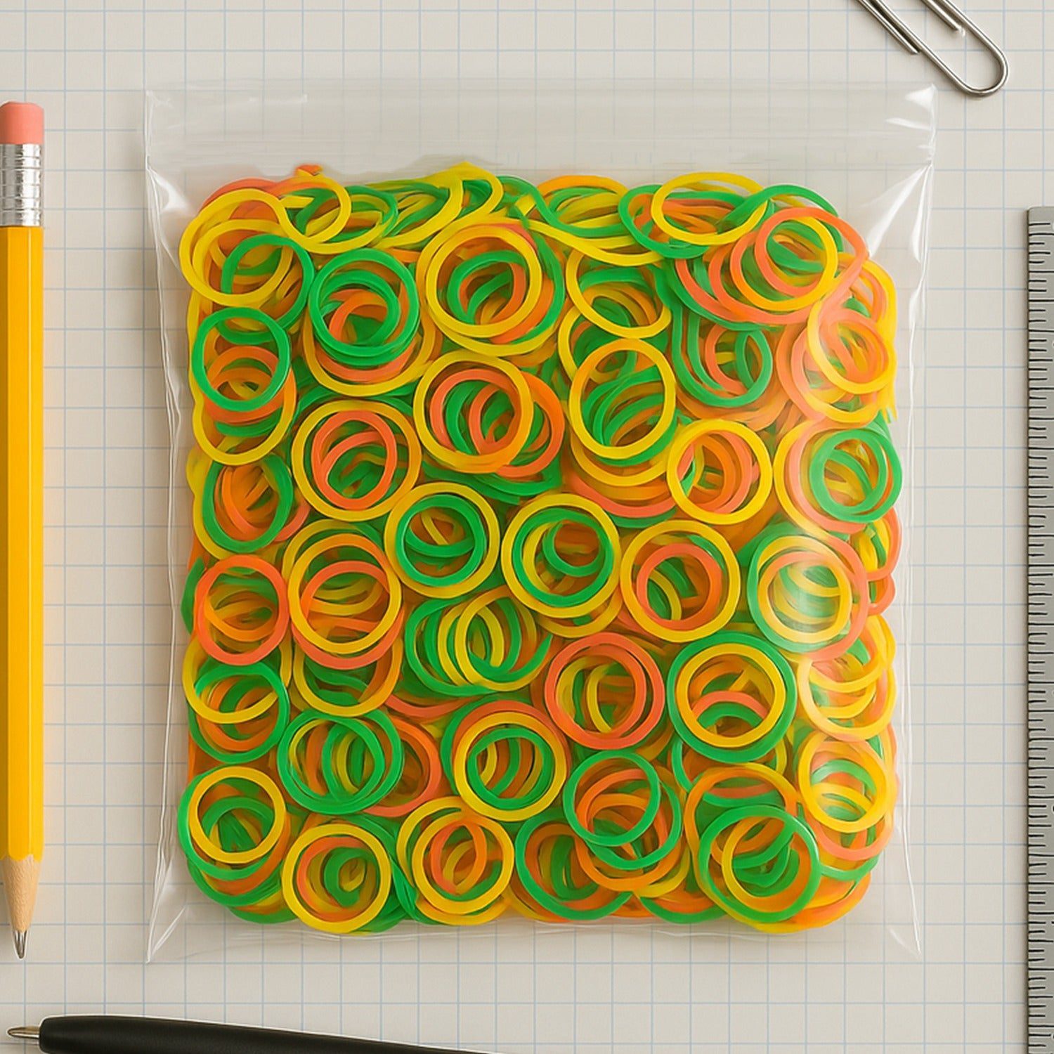 1b70253a-7636-42aa-9847-a676ffe773fc.jpg Multicolor Rubber Bands (Elastic & Reusable, Office & Home), Hair accessories - Front View by Nari Haat, Indian ethni...