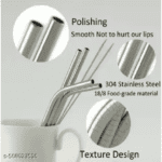 Set of 4 Stainless Steel Straws & Brush (2 Straight straws, 2 Bent straws, 1 Brush) - Closeup Embroidery by Nari Haat...