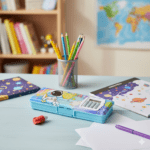 Magnetic Geometry Box - Double-Sided Pencil Case with Calculator for Students - Closeup Embroidery by Nari Haat, Indi...