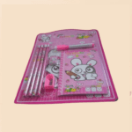 Kids' Stationery Kit: Wooden Pencils, Sharpener, Eraser, Diary (8 Pc Set) - Back View by Nari Haat, Indian ethnic wea...