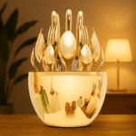 Premium Cutlery Set 24 Pcs with Oval Shaped Stand  (Golden / 24 pcs set) - Sleeve Design by Nari Haat, Indian ethnic ...