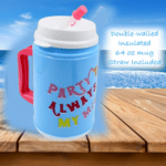 Insulated Mug with Lid Handle Flexible Straw with Cap (709 ML) - Closeup Embroidery by Nari Haat, Indian ethnic wear,...