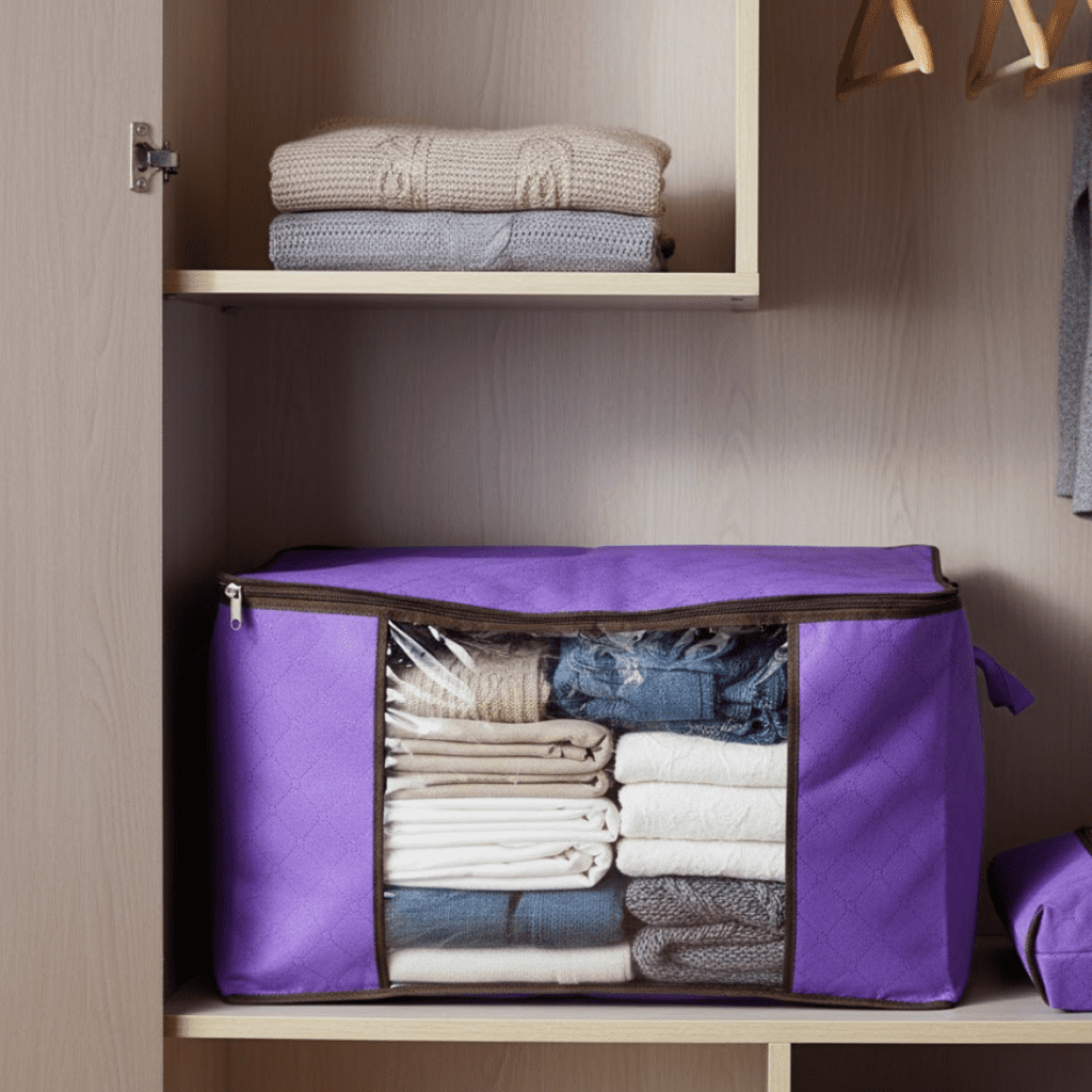 Clothing storage bag zipper, non-woven storage bag storing the clothes and sarees - Front View by Nari Haat, Indian e...