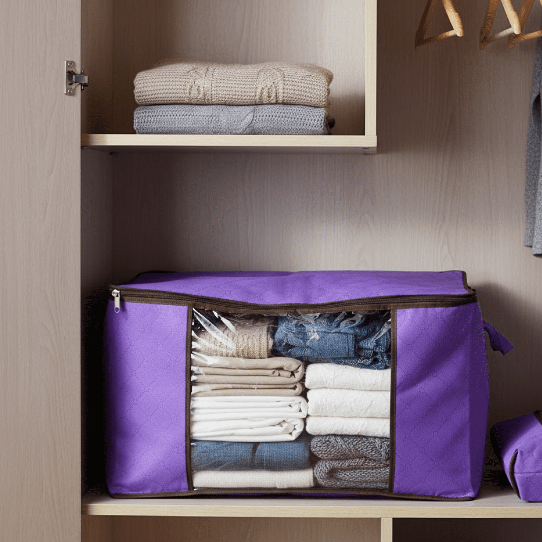 20694_20cea23b-90d6-4eb9-8805-07ddef55e578.png Clothing storage bag zipper, non-woven storage bag storing the clothes and sarees - Front View by Nari Haat, Indian e...