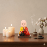 Solar Powered Sitting Buddha Statue (1 Pc / Medium) - Closeup Embroidery by Nari Haat, Indian ethnic wear, women clot...