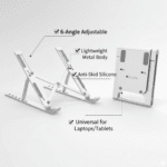Metal Portable Laptop Stand – 6-Angle Adjustable Riser for Laptops, Phones & Tablets - Closeup Embroidery by Nari H...