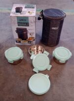 Ganesh 4In1 Tiffin Box-Lunch Box | 3 Stainless Steel Containers 300 Ml Approx & Plastic Salad Container 200 Ml Appro...