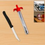 Stainless Steel Electronic Gas Lighter with Knife