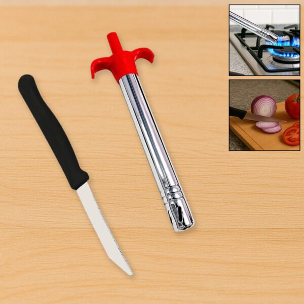 Stainless Steel Electronic Gas Lighter with Knife