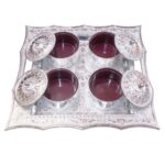 Dry Fruit Air Tight Bowls Tray with Lids 4 Section Snacks Mukhvas Dani - Closeup Embroidery by Nari Haat, Indian ethn...