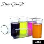 Heavy unbreakable Plastic Clear look fully Transparent Glasses Set 330ml (6pcs) - With Dupatta by Nari Haat, Indian e...