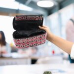 Travel Makeup Bag with Small Pouch – Waterproof Cosmetic Organizer - Closeup Embroidery by Nari Haat, Indian ethnic...