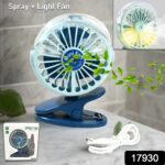 Portable Clip-on Fan, Battery Operated, With Light & Spray, Small Yet Powerful USB Table Fan, 3-Speed Quiet Rechargea...