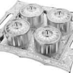 Dry Fruit Air Tight Bowls Tray with Lids 4 Section Snacks Mukhvas Dani - Front View by Nari Haat, Indian ethnic wear,...
