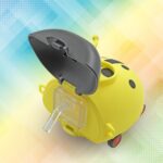 Cute Plastic Bug Shape Water Bottle with adjustable shoulder strap, 4 wheel &  Straw, portable drinking cup Water Bot...