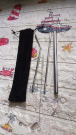 Reusable Stainless Steel Straws with Case for Drinking (4 Pc, Eco-Friendly) - Fabric Detail by Nari Haat, Indian ethn...