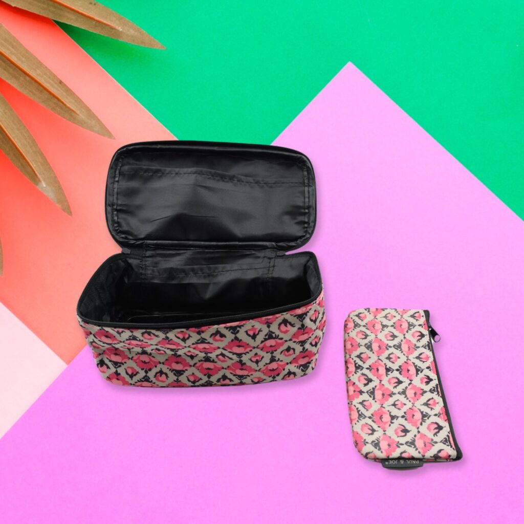 Travel Makeup Bag with Small Pouch – Waterproof Cosmetic Organizer - Front View by Nari Haat, Indian ethnic wear, w...