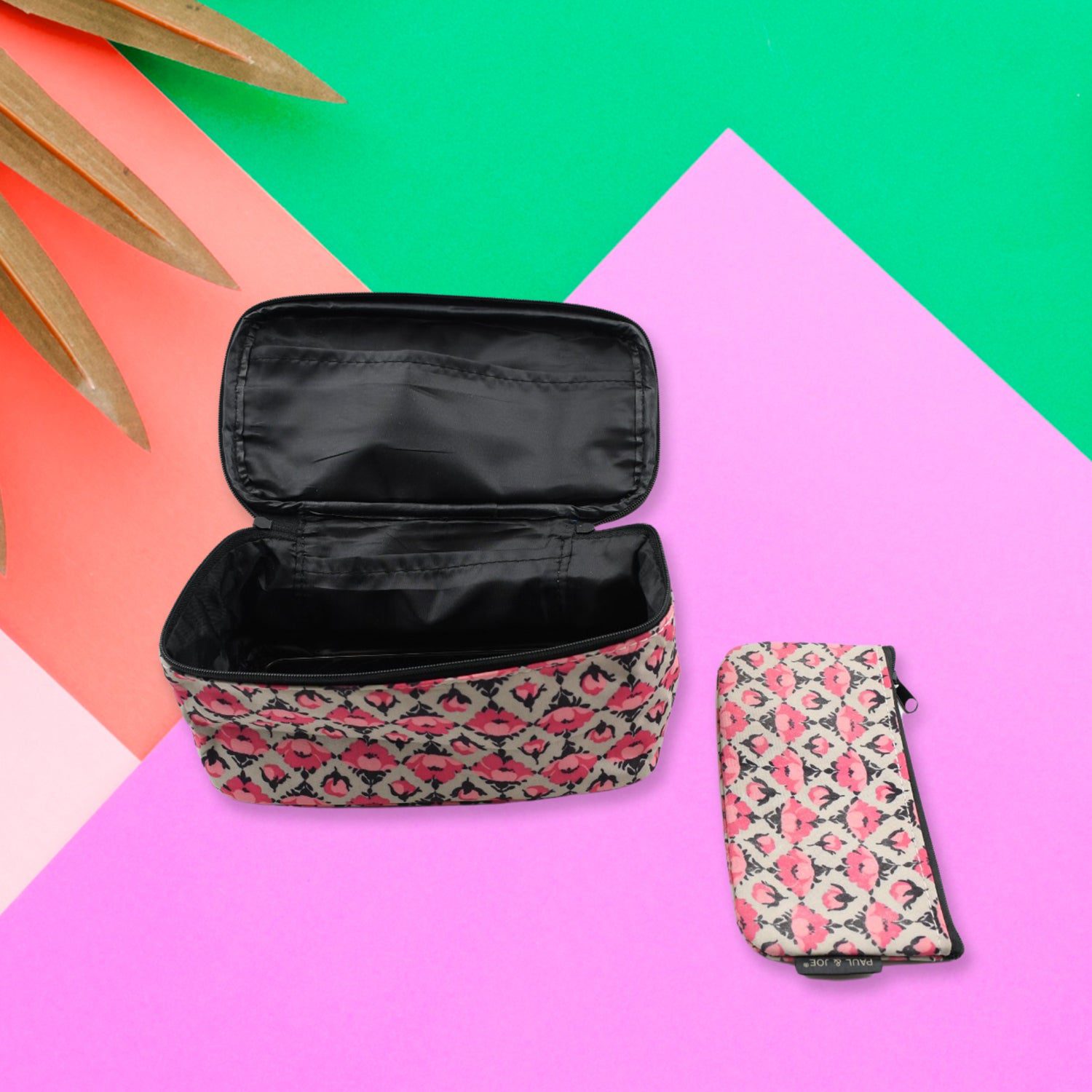 3_0b5221c6-f10a-4130-9856-b94529fcf3f3.jpg Travel Makeup Bag with Small Pouch – Waterproof Cosmetic Organizer - Front View by Nari Haat, Indian ethnic wear, w...