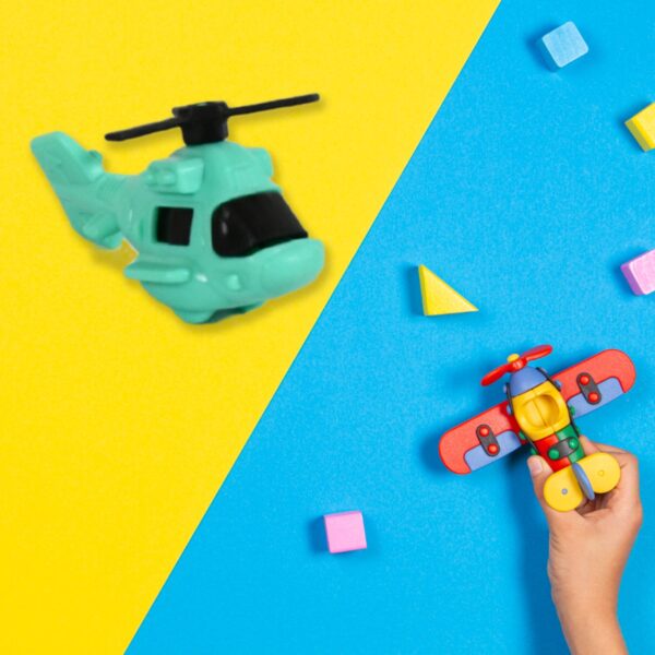 Small DIY Helicopter Toy, Small Kid's Toy, Rotating Tail Wing DIY (30 Pc Set) - Front View by Nari Haat, Indian ethni...